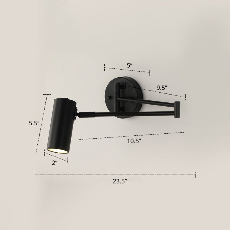 Tubular Bedside Wall Mounted Reading Lamp Metal 1 Bulb Postmodern Wall Light with Extendable Arm - SKØRTER