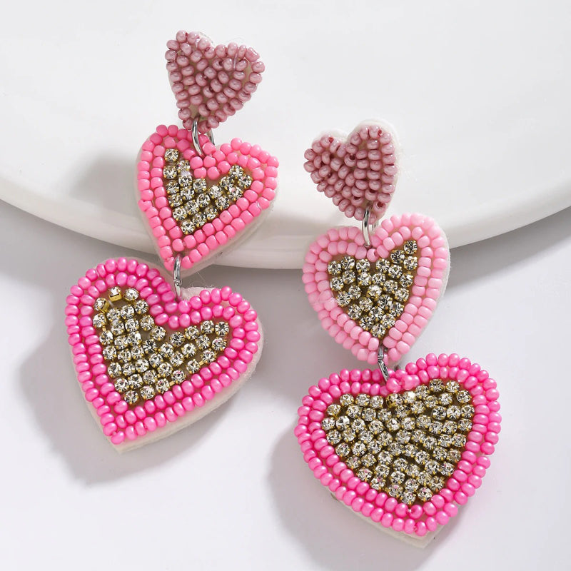 Skorter | Women'S Pink Theme Hand-Beading Christmas Tree Earrings