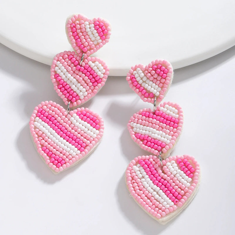 Skorter | Women'S Pink Theme Hand-Beading Christmas Tree Earrings