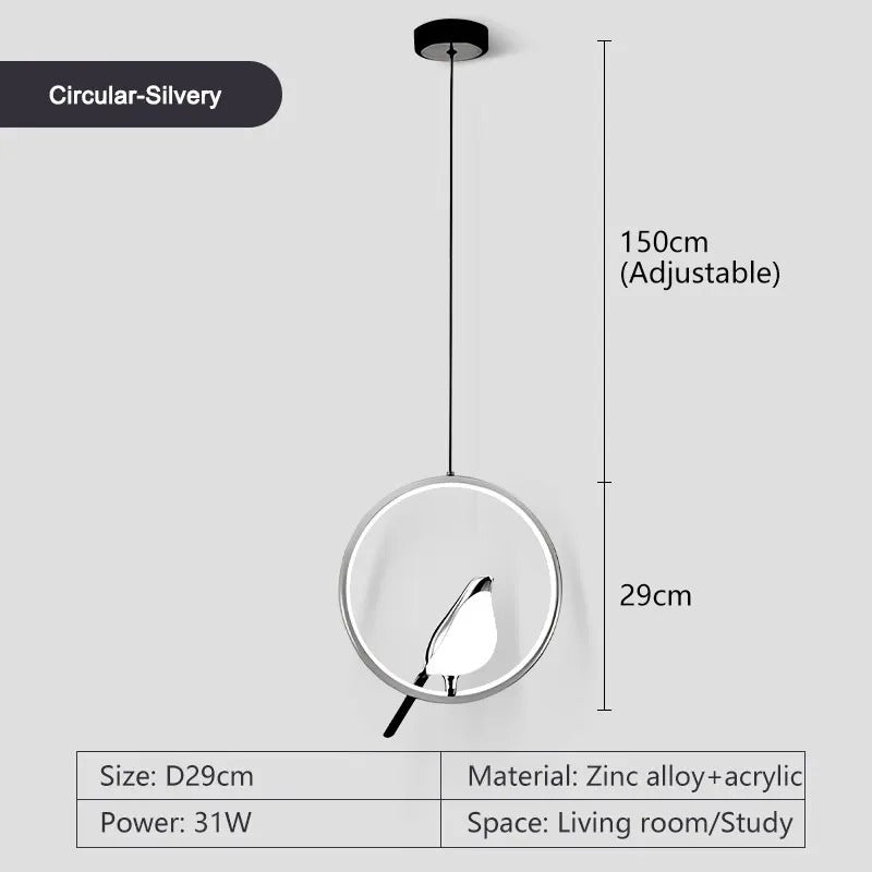 Skorter | Circle Pendant Lamp with Bird Motifs – Modern Lighting Fixture for Home Decor & Unique Ceiling Design