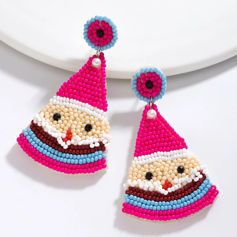 Skorter | Women'S Pink Theme Hand-Beading Christmas Tree Earrings