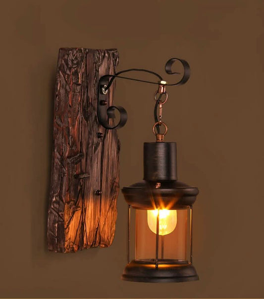 Skorter | Veritas Wall Lamp – Glass Cylinder with Wooden Base & Modern LED Design