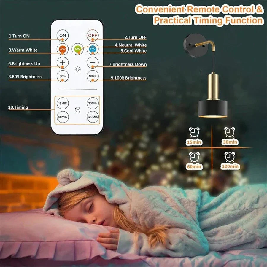 Skorter | Wireless Rechargeable Wall Lamp | Remote Control, Adjustable Brightness & Color Temperature for Bedrooms and Foyers