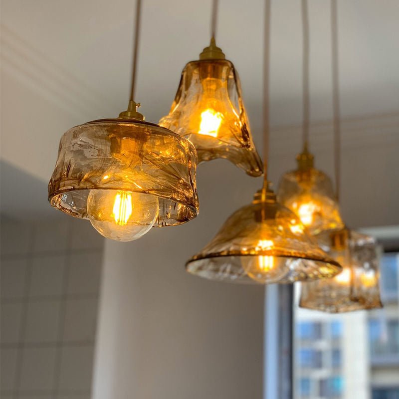 Vintage 1 Light Pendant Lamp Amber Alabaster Glass Pendant Lighting for Living Room - SKØRTER