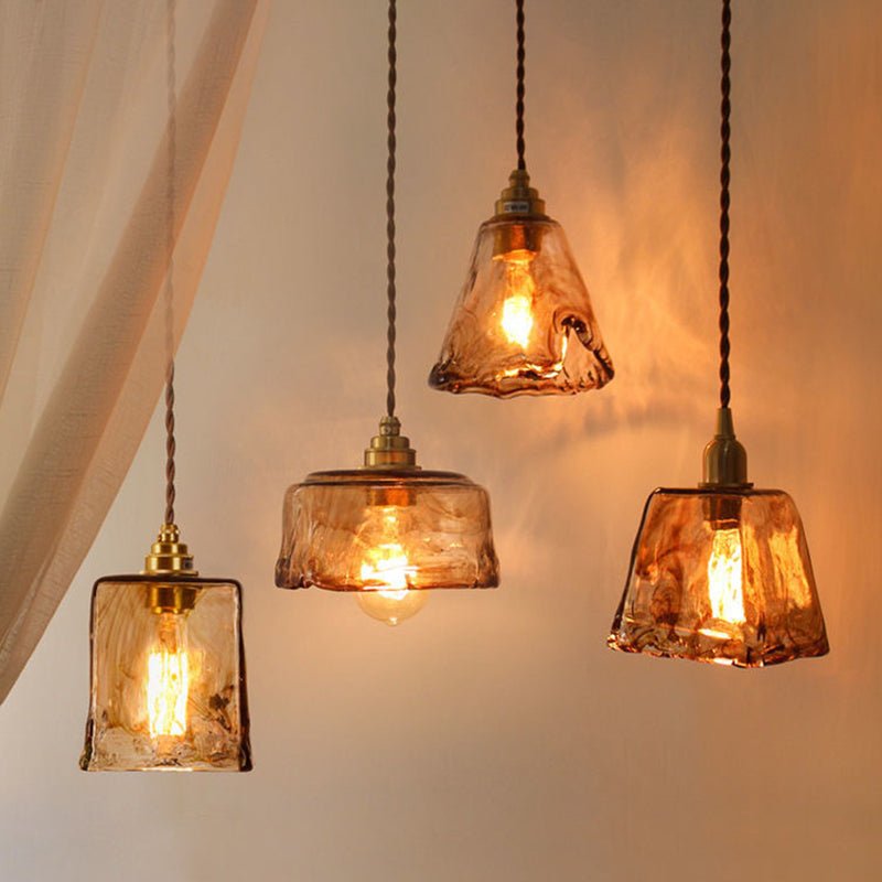 Vintage 1 Light Pendant Lamp Amber Alabaster Glass Pendant Lighting for Living Room - SKØRTER