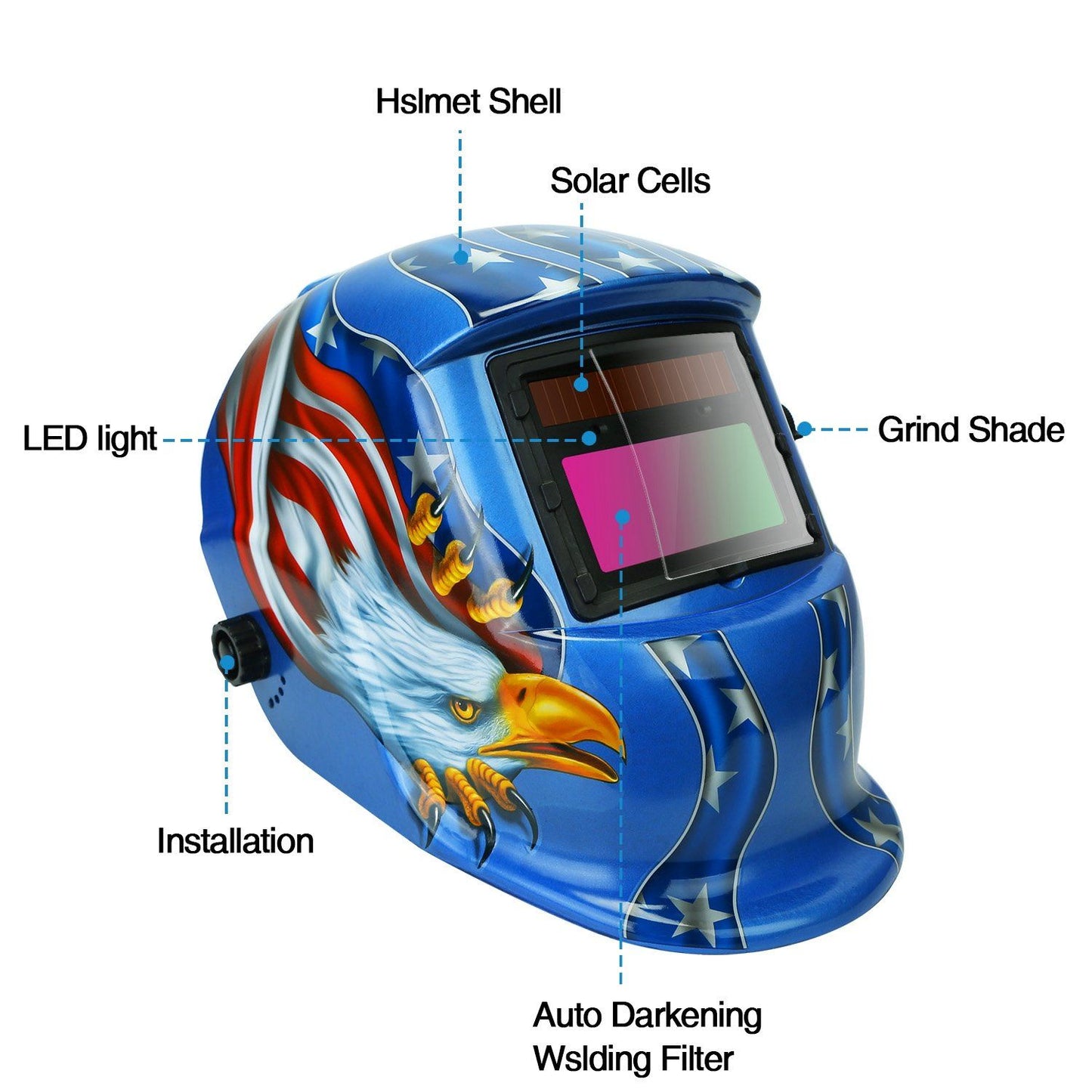 Skorter | Welding Helmet Solar Powered Automatic Darkening Hood with Adjustable Wide Screen