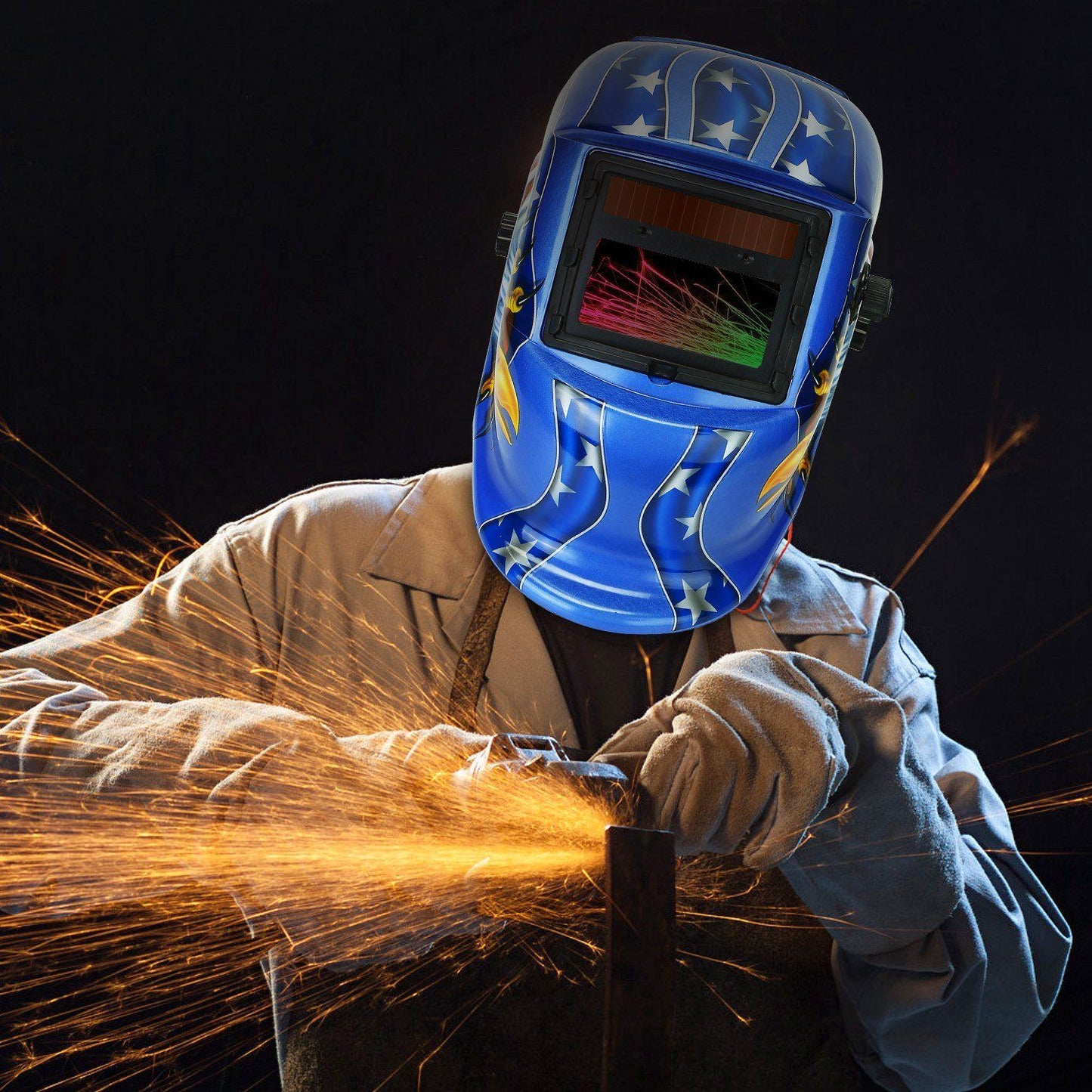Skorter | Welding Helmet Solar Powered Automatic Darkening Hood with Adjustable Wide Screen