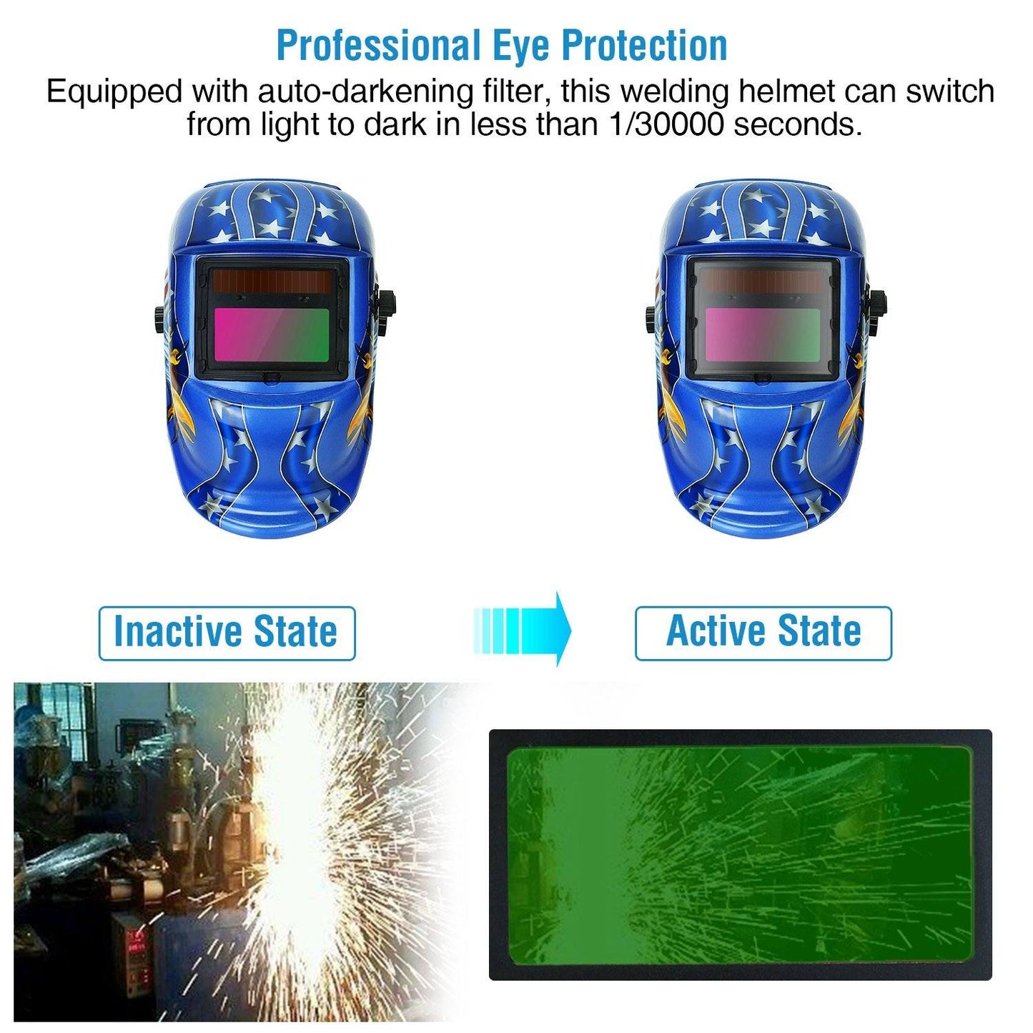 Skorter | Welding Helmet Solar Powered Automatic Darkening Hood with Adjustable Wide Screen
