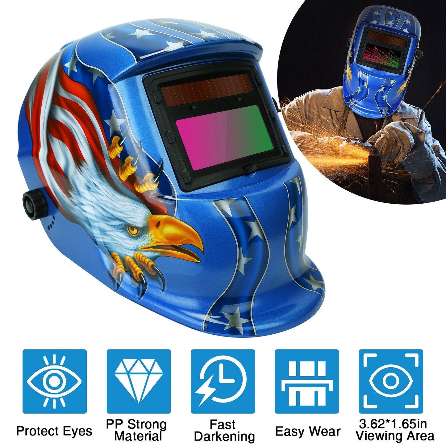 Skorter | Welding Helmet Solar Powered Automatic Darkening Hood with Adjustable Wide Screen