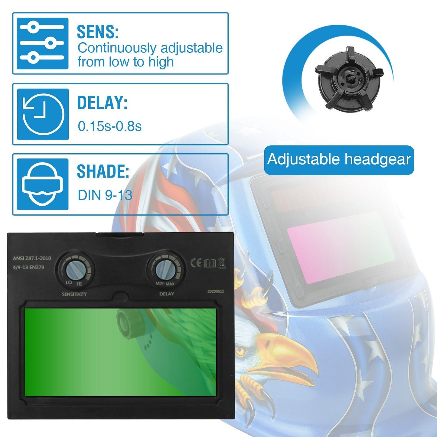Skorter | Welding Helmet Solar Powered Automatic Darkening Hood with Adjustable Wide Screen