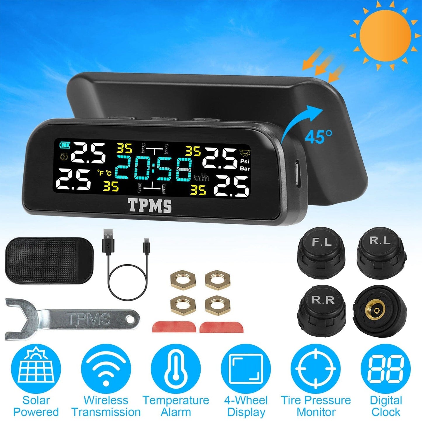 Skorter | Wireless solar-powered tire pressure monitoring system Tire pressure with sensors Temperature alarm