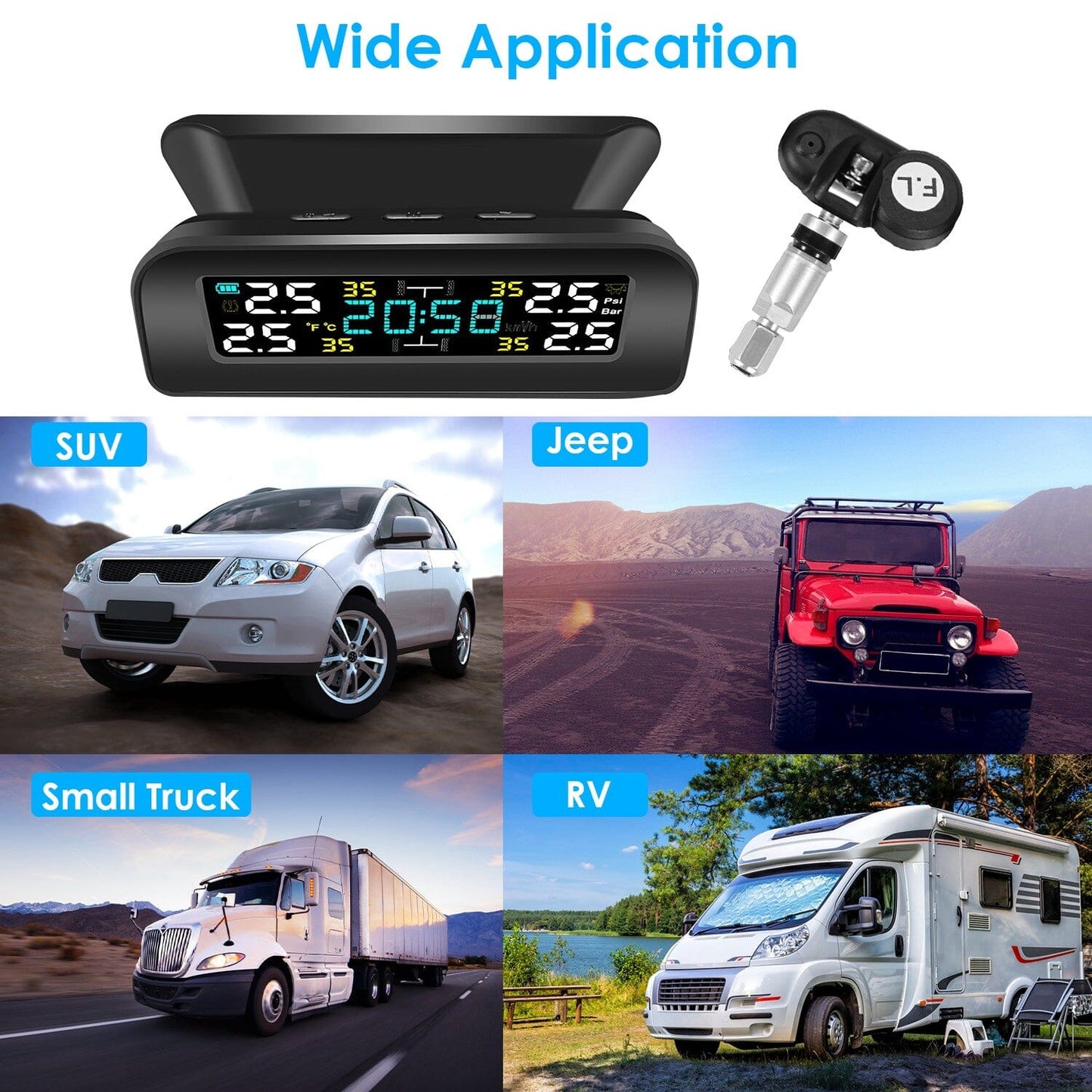 Skorter | Wireless solar-powered tire pressure monitoring system Tire pressure with sensors Temperature alarm