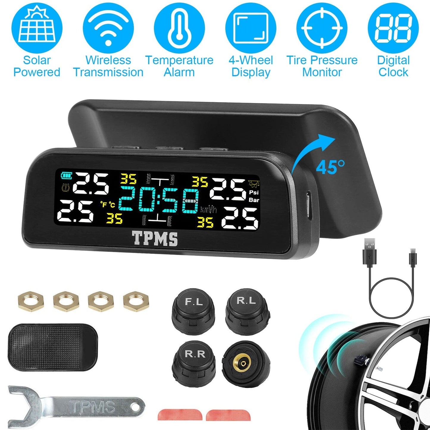 Skorter | Wireless solar-powered tire pressure monitoring system Tire pressure with sensors Temperature alarm