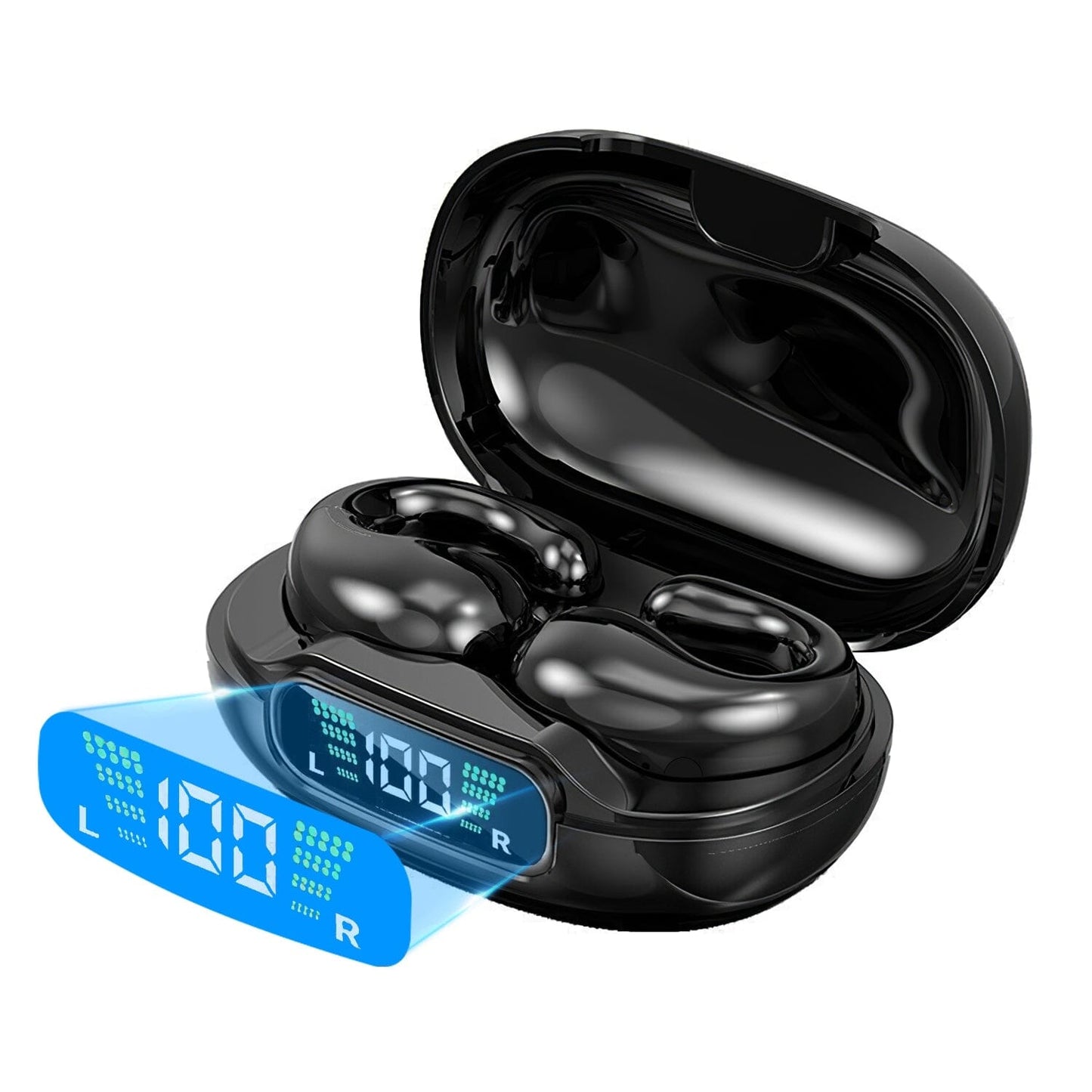 Skorter | Wireless V5.3 Open Ear Clip Earbuds IPX3 Waterproof Ultra Open Earbuds with LED Display