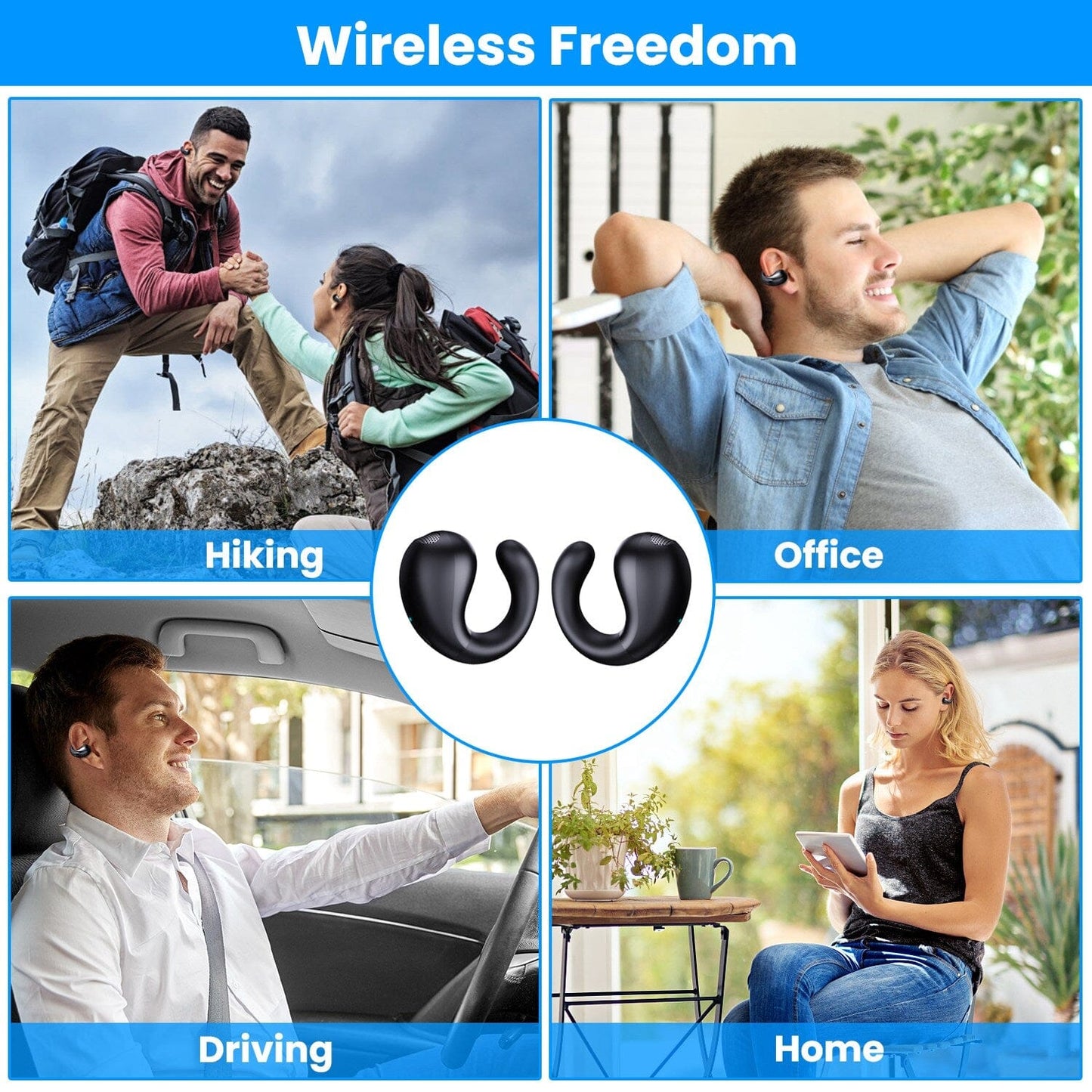 Skorter | Wireless V5.3 Open Ear Clip Earbuds IPX3 Waterproof Ultra Open Earbuds with LED Display