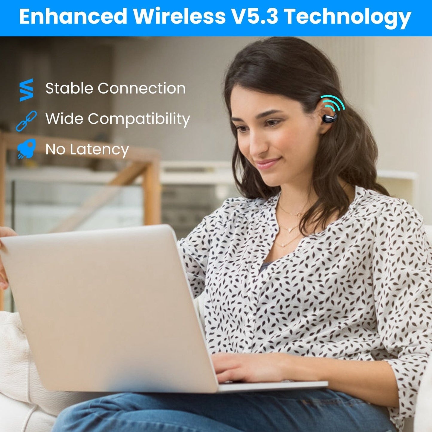 Skorter | Wireless V5.3 Open Ear Clip Earbuds IPX3 Waterproof Ultra Open Earbuds with LED Display