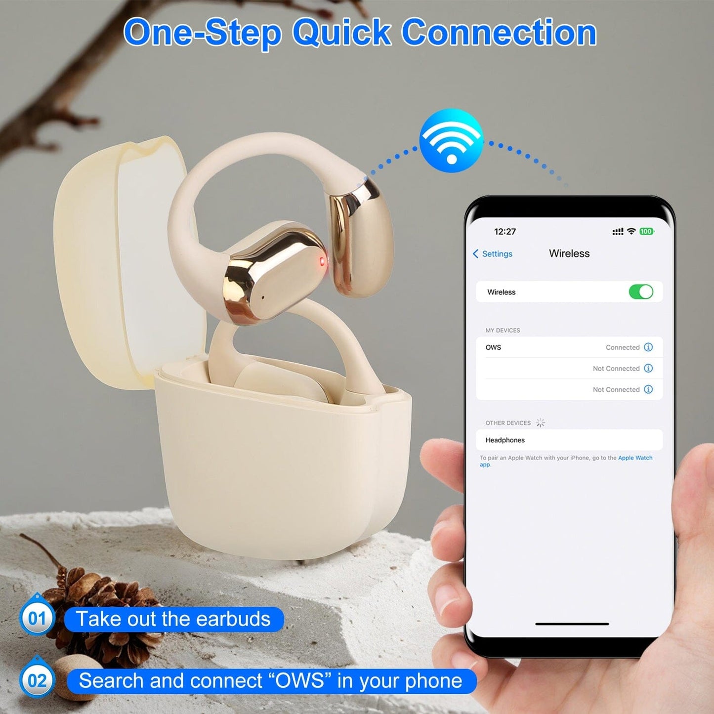Skorter | Wireless V5.4 Open Ear Earbuds with Earlook LED Display Charging Case
