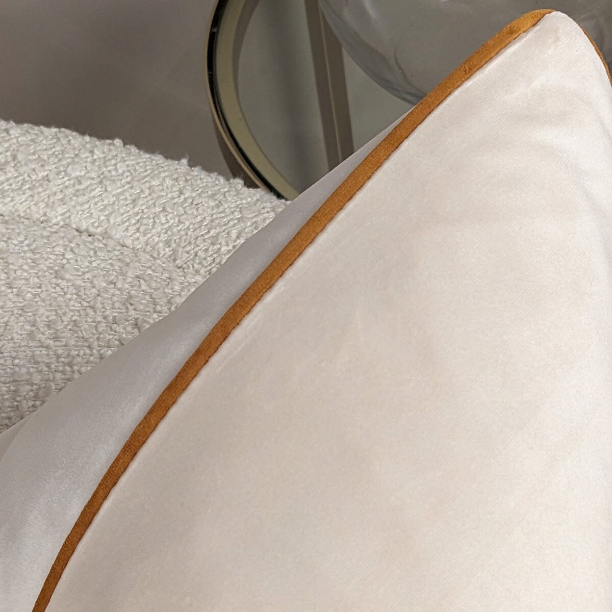 Skorter | Zara Ecru Velvet Cushion with Rust Colored Piping - 55x55cm