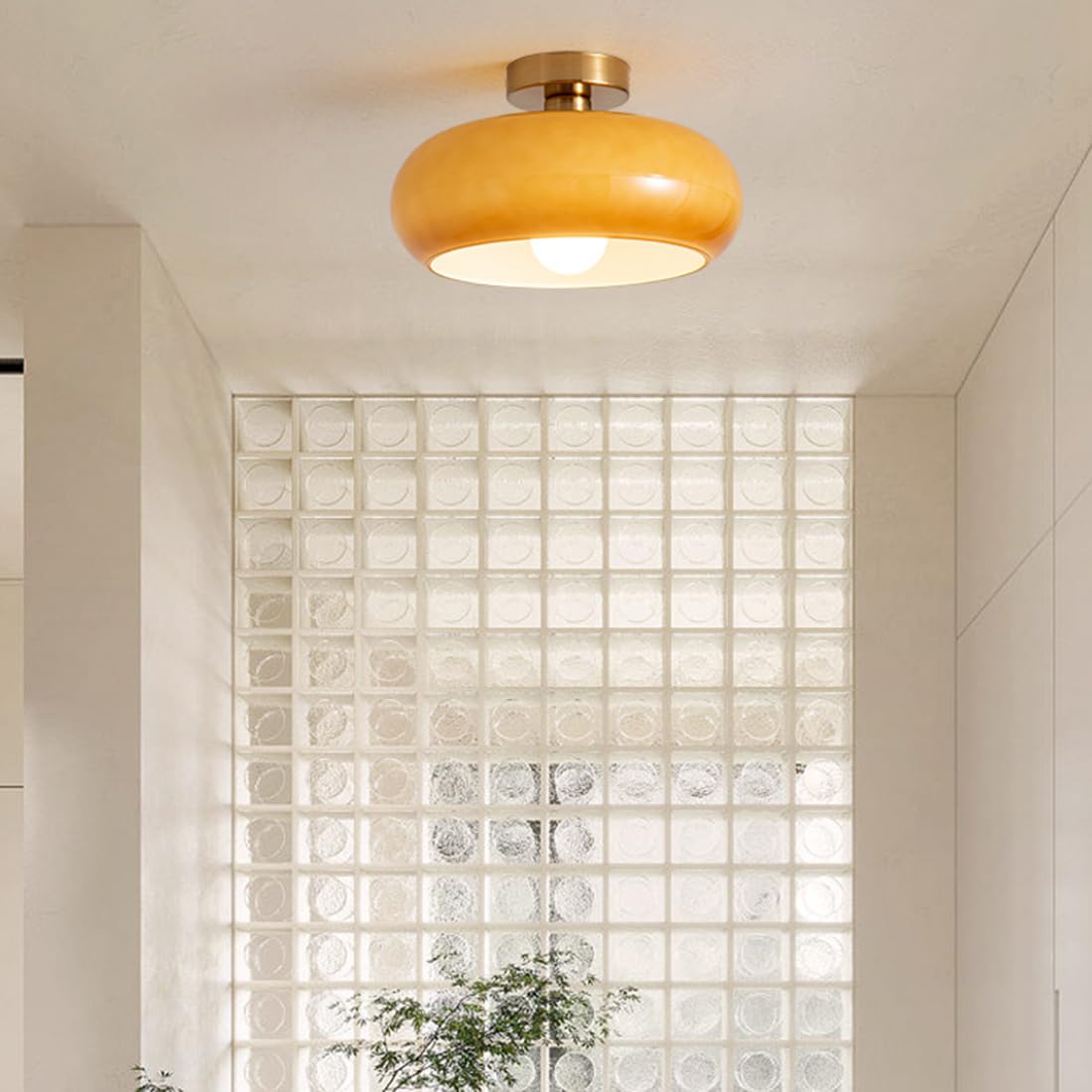Amber Round Glass Ceiling Light