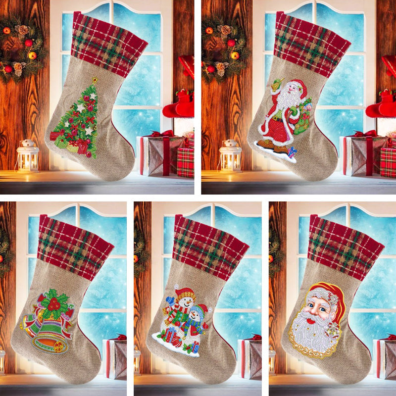 Skorter | 5D Diamond Painting Xmas Rhinestone Socks Embroidery Mosaic Gift Bag