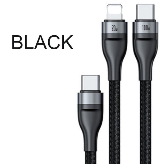 Skorter | 2-in-1 Fast-charging Charging Cable, Type-C to Lightning & Type-C, with BPS II, Support 100W Power Output (1.2m)