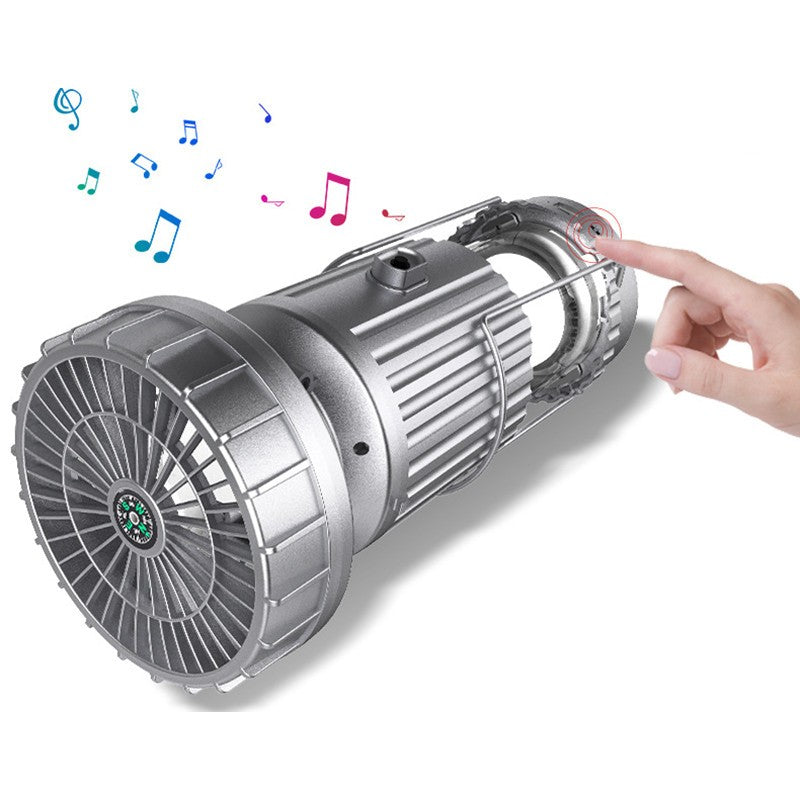 Skorter | Multifunction Solar Camping Light with Fan, Bluetooth Speaker, Power Bank & Compass