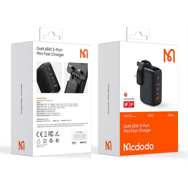 Skorter | 65W Phone Charger with 2 USB-C & 1 USB-A Ports, for Phone & Laptop