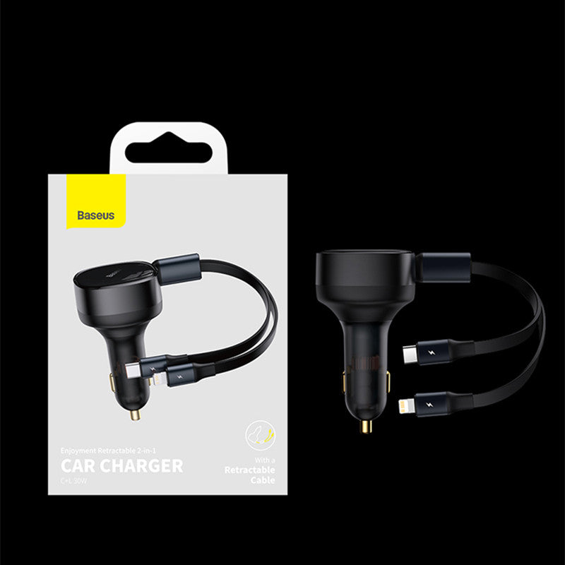 Skorter | 2-in-1 Retractable USB-C & Lightning Car Phone Charger for all Phones & Tablets