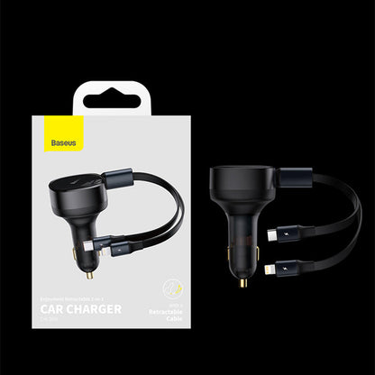 Skorter | 2-in-1 Retractable USB-C & Lightning Car Phone Charger for all Phones & Tablets