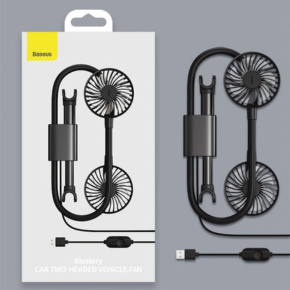 Skorter | Car Headrest Cooling Fan, with 2-Speed, 360¬∞ Rotatable Design & 1.5m USB Cable, for Front & Back Seats