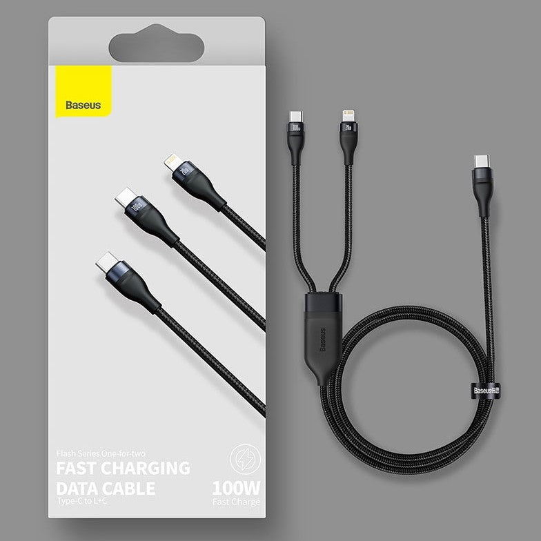 Skorter | 2-in-1 Fast-charging Charging Cable, Type-C to Lightning & Type-C, with BPS II, Support 100W Power Output (1.2m)