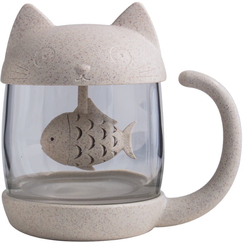 Skorter | 250ml Creative Cat and Fish Cup, with Tea Steeper, for Tea, Coffee, Juice, Milk and More