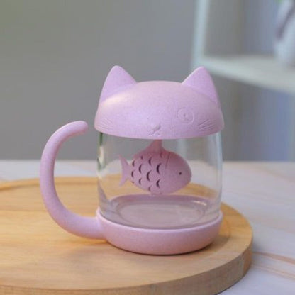 Skorter | 250ml Creative Cat and Fish Cup, with Tea Steeper, for Tea, Coffee, Juice, Milk and More