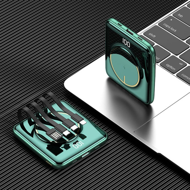 Skorter | 5-in-1 Portable Mini 20000mAh Power Bank, with Wired/Wireless Charging, 4 Built-in Cables & Super Sleek Design, for Phone, Tablet & More