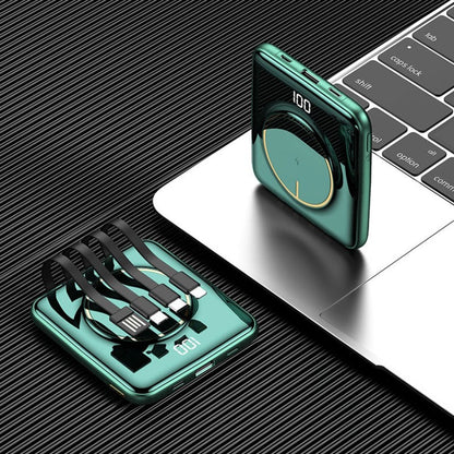Skorter | 5-in-1 Portable Mini 20000mAh Power Bank, with Wired/Wireless Charging, 4 Built-in Cables & Super Sleek Design, for Phone, Tablet & More