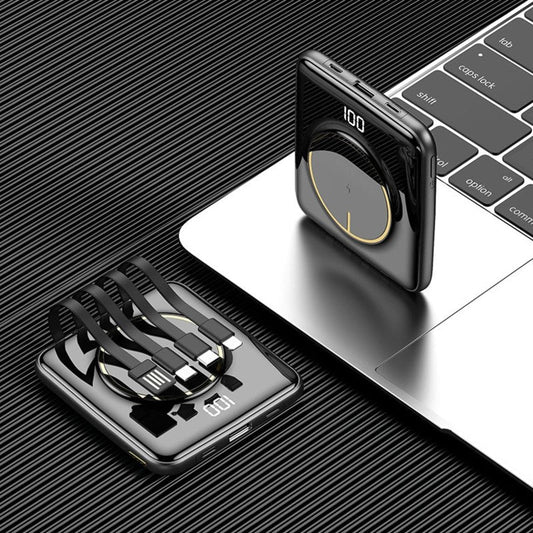 Skorter | 5-in-1 Portable Mini 20000mAh Power Bank, with Wired/Wireless Charging, 4 Built-in Cables & Super Sleek Design, for Phone, Tablet & More