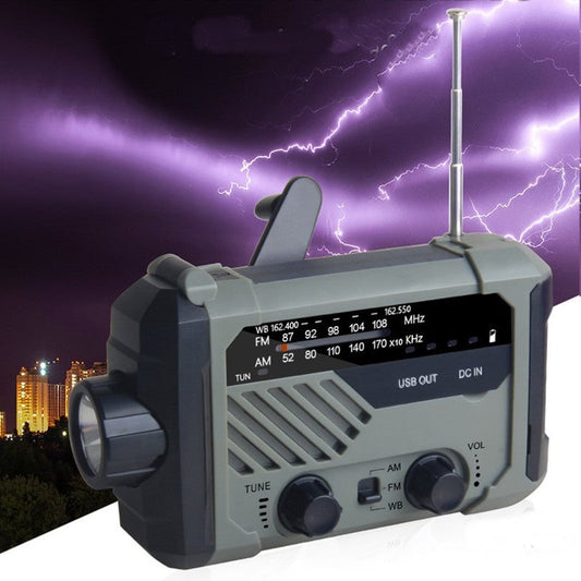 Skorter | Solar Hand-cranked Flashlight, with LED Lights, Built-in Radio, S.O.S Alarm and 4 Recharging Ways, for Camping, Wild, Home & More