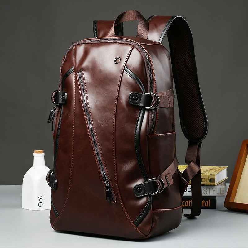 Skorter | Brown Business Leather Backpack, with Easy-to-carry Top Handle for Travel, Work and Outdoors