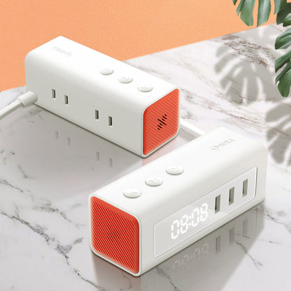 Skorter | 3-in-1 USB Charger, Power Strip, Alarm Clock, with Adjustable Light, 3 USB Ports & 2 Outlets, for Bedside, Home, Hotel, Office