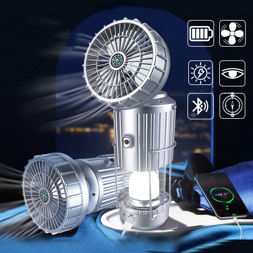 Skorter | Multifunction Solar Camping Light with Fan, Bluetooth Speaker, Power Bank & Compass