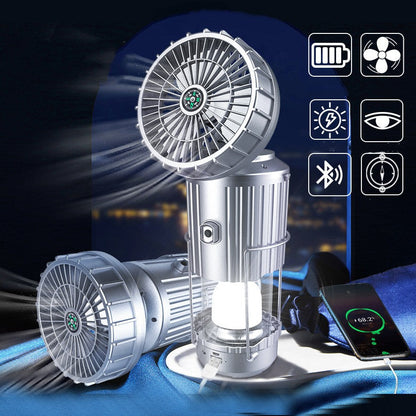 Skorter | Multifunction Solar Camping Light with Fan, Bluetooth Speaker, Power Bank & Compass