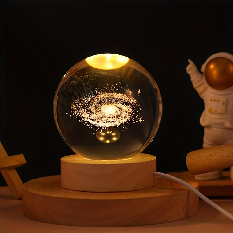 Skorter | LuminaSphere - 3D Crystals Ball LED Table Lamp with Wooden Base