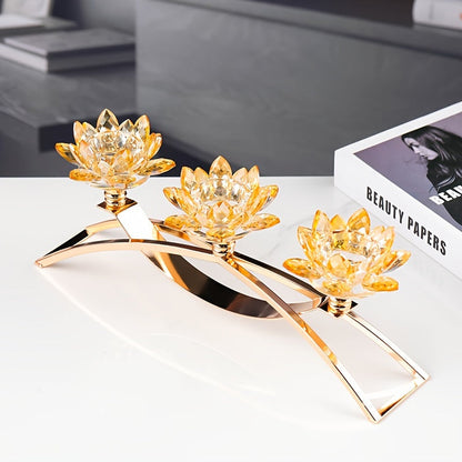 Skorter | 3-Armed Crystal Lotus Candle Holder - Elegant Table Decoration