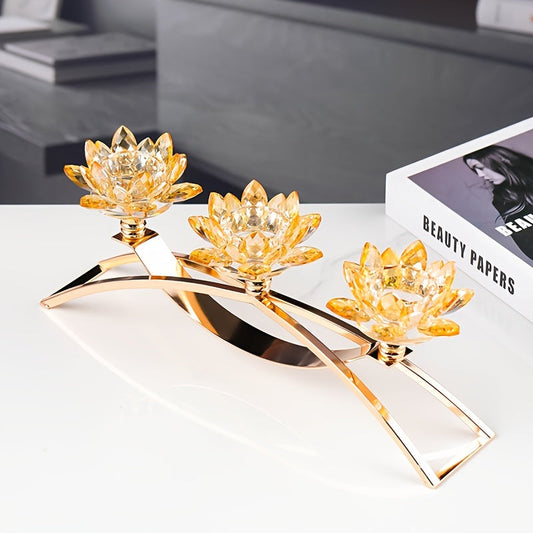 Skorter | 3-Armed Crystal Lotus Candle Holder - Elegant Table Decoration