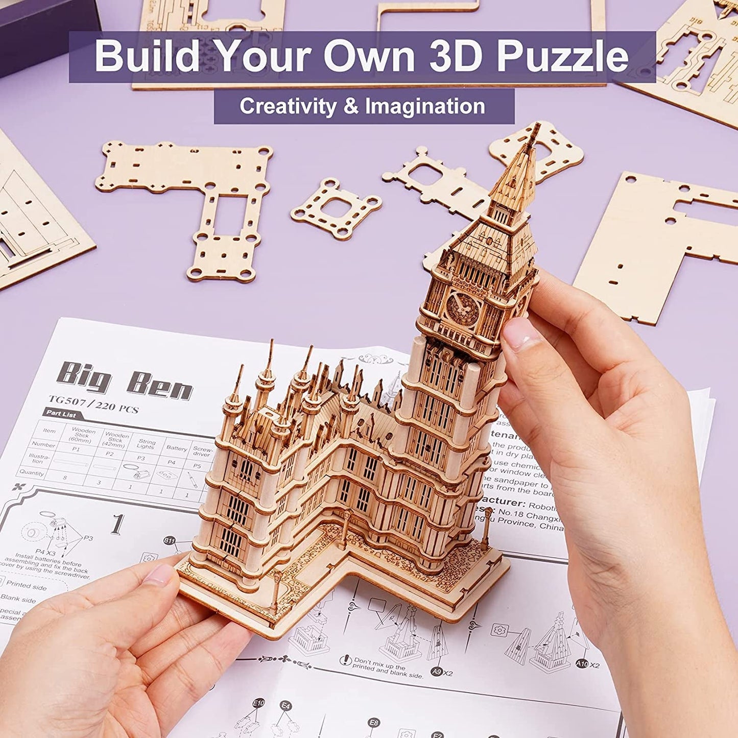 Skørter | 3D puzzle for adults Wooden craft set for teenagers DIY building model set with LED lights