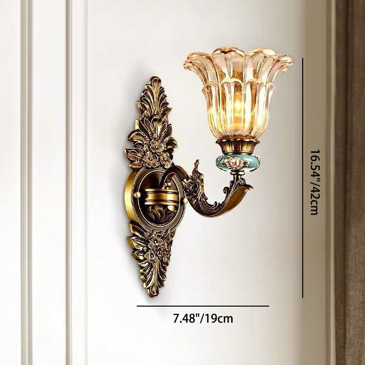 Skorter | FlorisLuxe European Wall Lamp | Blossom Design | 1-2 Flames | High-Quality Resin & Glass | Elegance for Living Room & Hallway