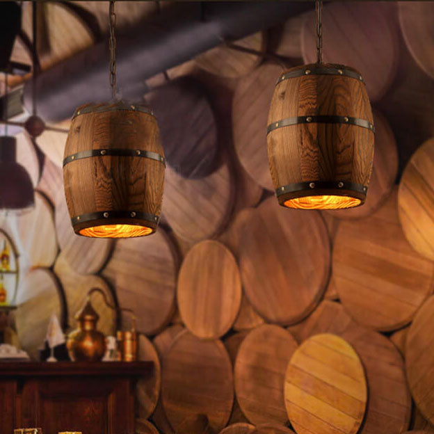 Skorter | BarrelGlow Vintage Pendant Light | Wood Wine Barrel Design | 1-bulb | Rustic Lighting