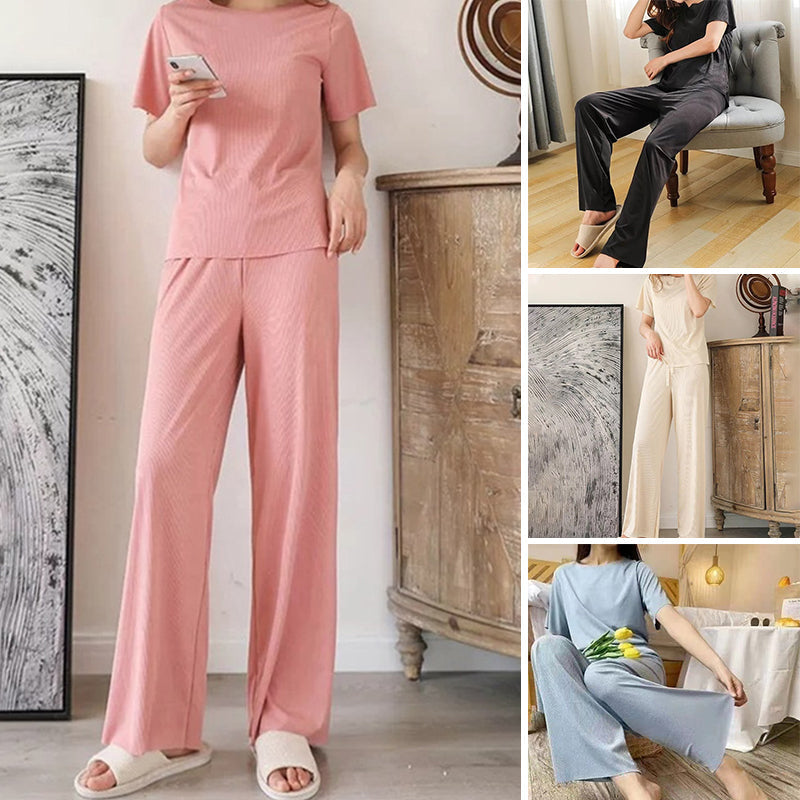 Skorter | Comfortable Ice Silk Short Sleeve T-Shirt Two Piece Set