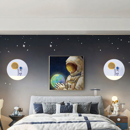 Skorter | Contemporary Creative Iron Resin Round Astronaut LED Wall Light Lamp for Bedroom