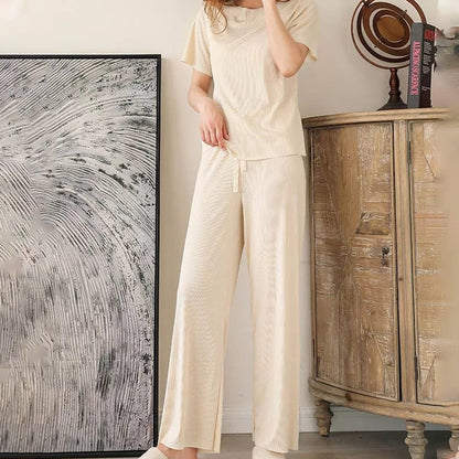 Skorter | Comfortable Ice Silk Short Sleeve T-Shirt Two Piece Set